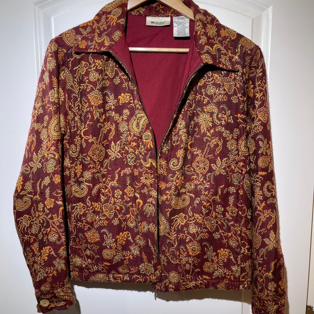 Renuar Floral Paisley Maroon and Gold Jacket bohemian